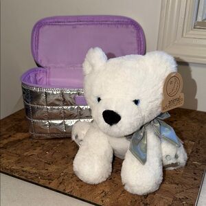 Animal Adventure White Plush Bear with Silver Bow